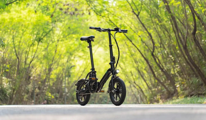 Una bicicleta eléctrica Fiido D3 PRO fue estacionada temporalmente al costado de la carretera.