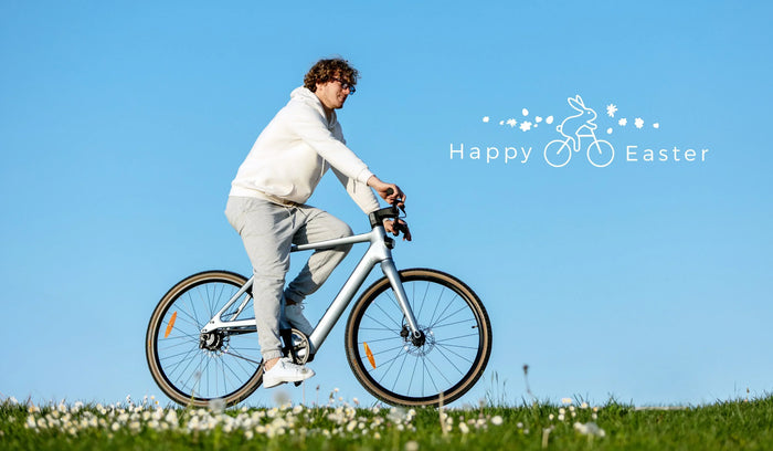 Un hombre está montando una bicicleta eléctrica Fiido Air.