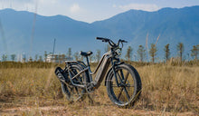 Una bicicleta eléctrica de caza Fiido Titan está estacionada temporalmente al borde de la carretera.